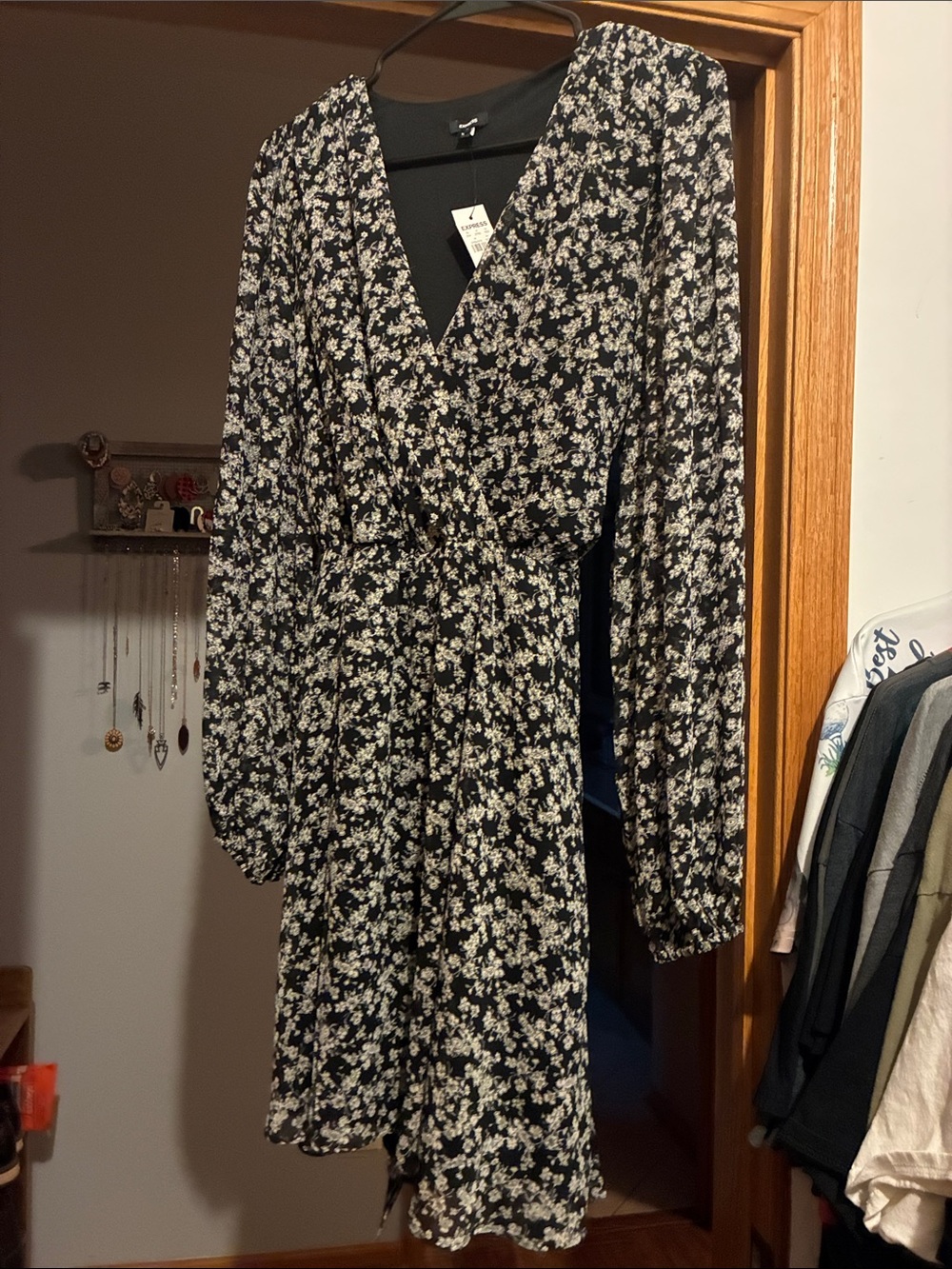 Express Black Dress with Cream Floral Print